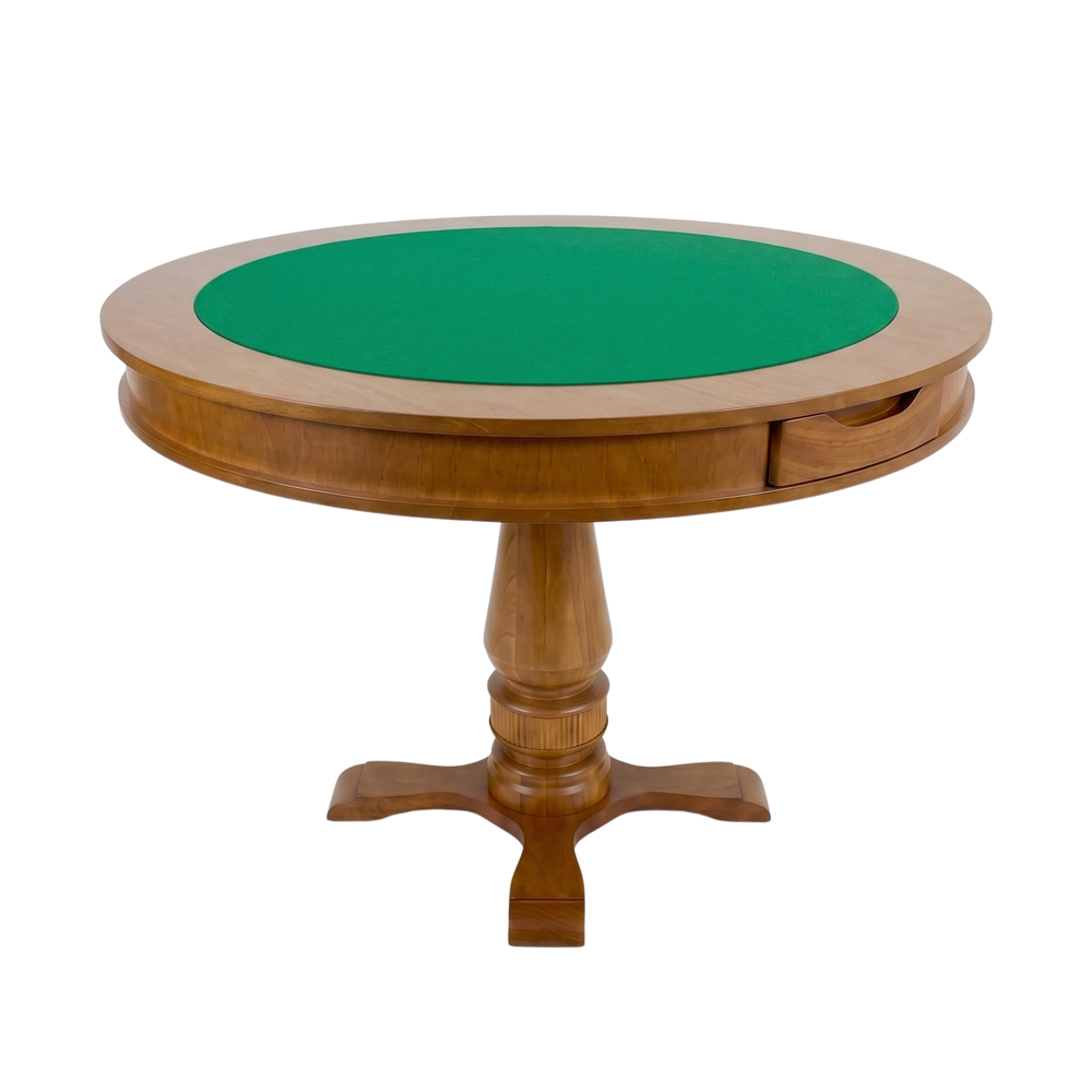 Mesa de Jogos Redonda para Carteado com 4 Gavetas e Porta-Copos — 4 Lugares com Tampo Reversível