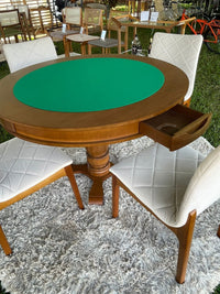 Mesa de Jogos Redonda para Carteado com 4 Gavetas e Porta-Copos — 4 Lugares com Tampo Reversível