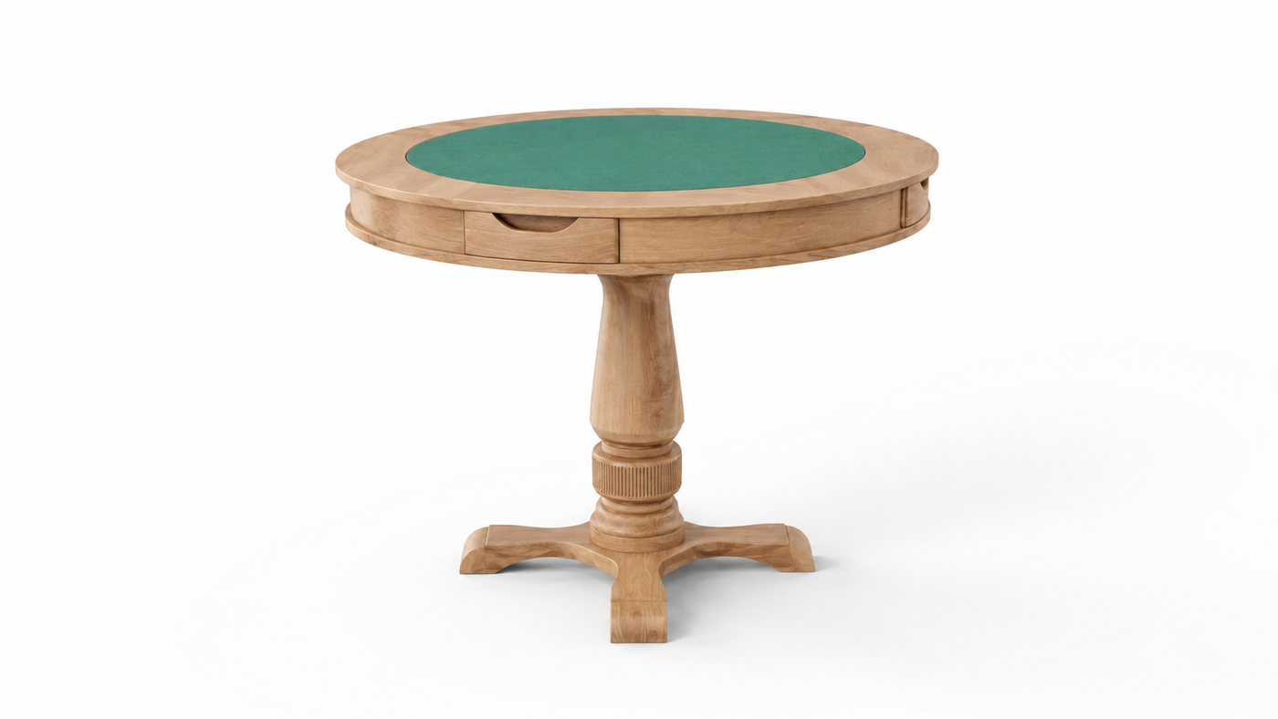 Mesa de Jogos Redonda para Carteado com 4 Gavetas e Porta-Copos — 4 Lugares com Tampo Reversível
